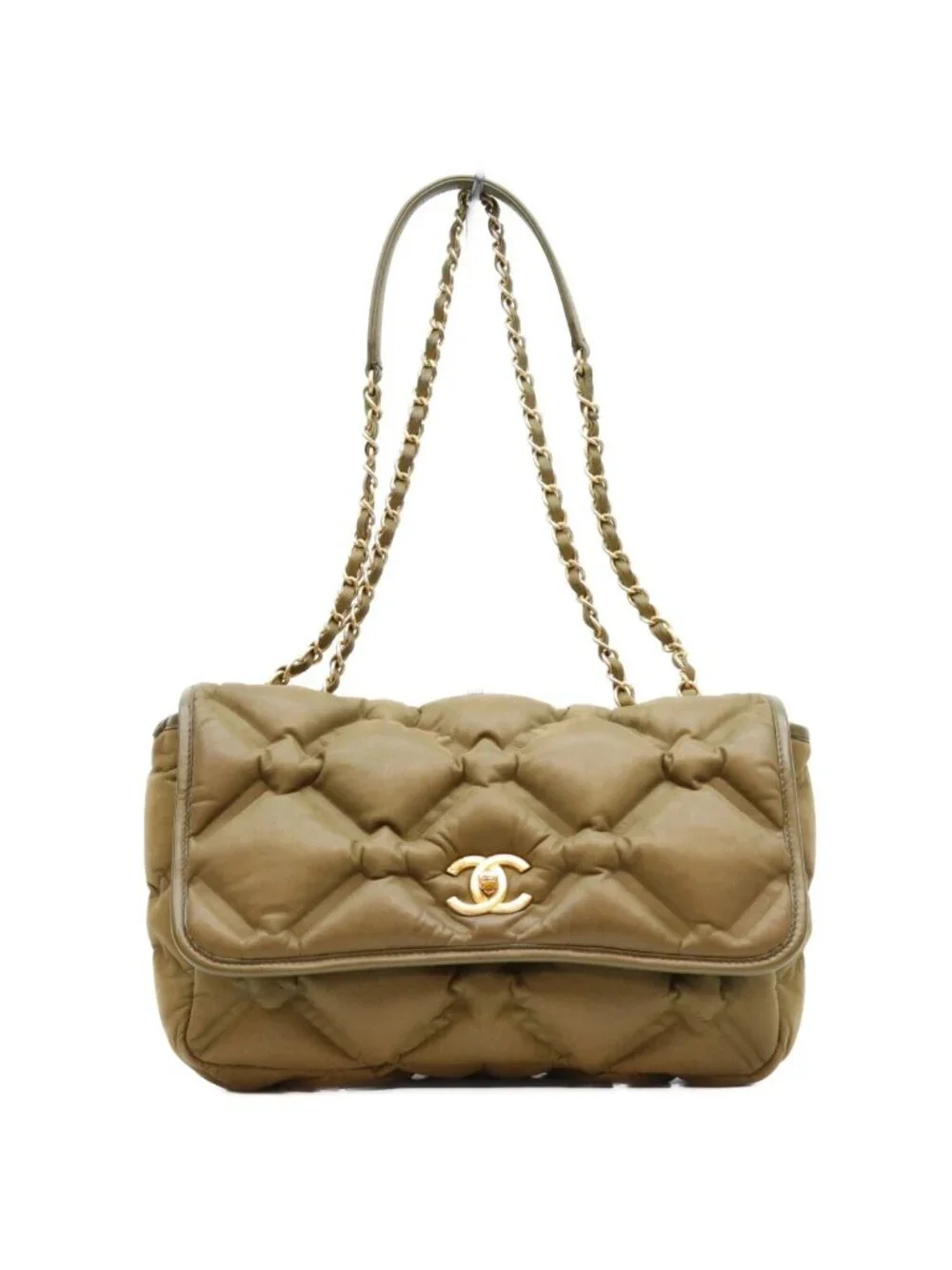 Chanel Khaki Bubble Quilt Calfskin Shoulder Bag